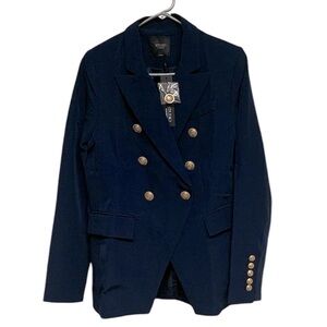 Studio by The Workshop Womens Navy Double Breasted Blazer Gold Buttons NWT Small